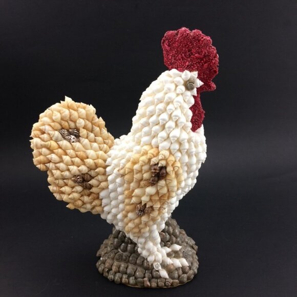 Shell Art Rooster Chicken Figurine Handmade Kitchen Home Decor - Picture 8 of 16